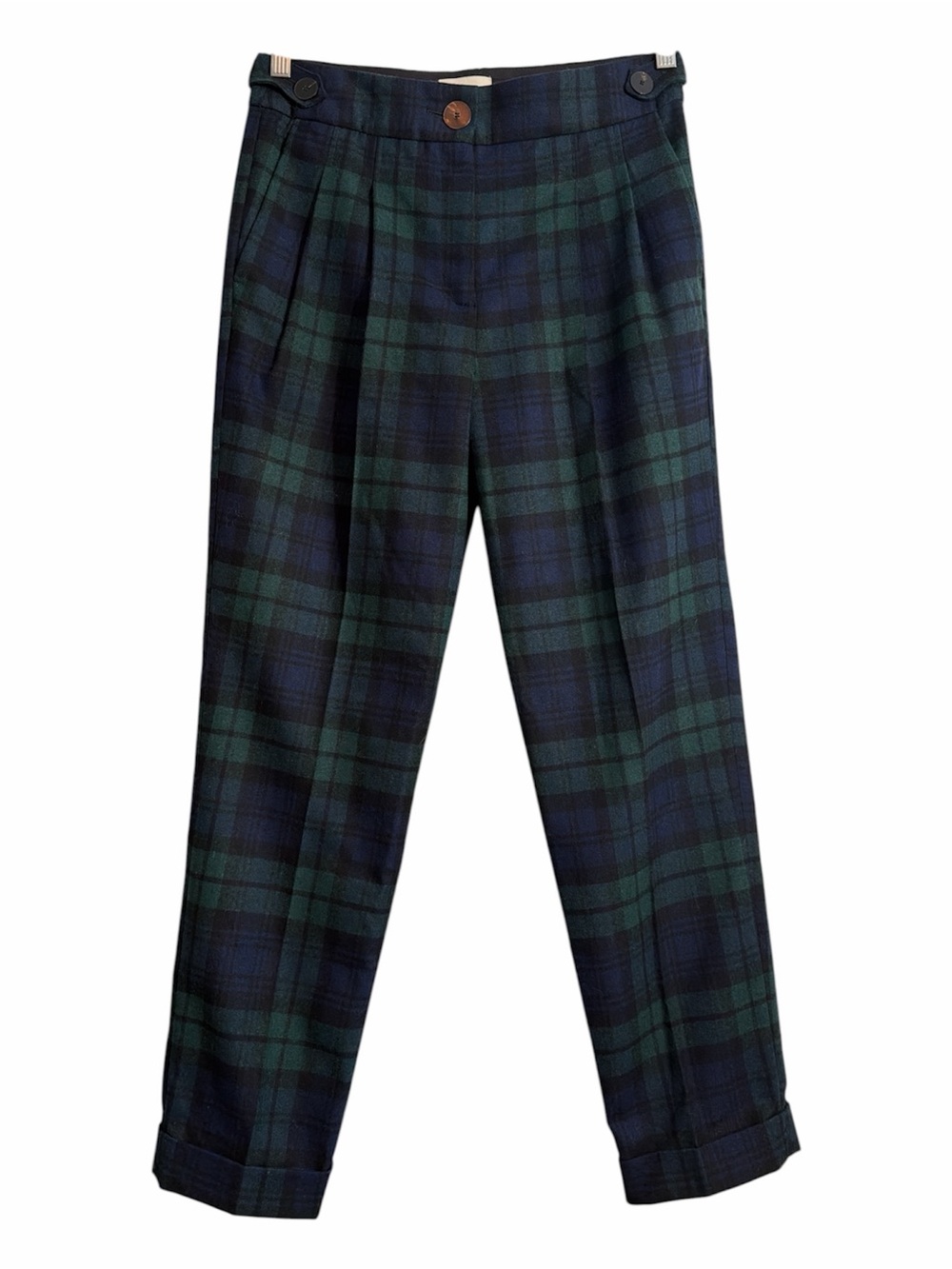 Sezane NWT Green Plaid Straight-Leg Mitchell Trousers - Picture 2 of 12